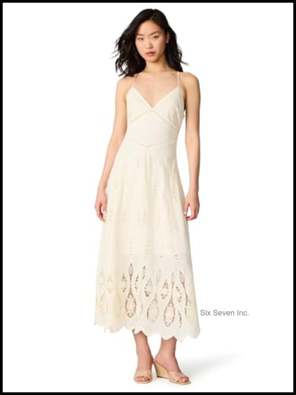 Fit & Flare Midi Dress V-Neck Sleeveless Zipper Back Cotton